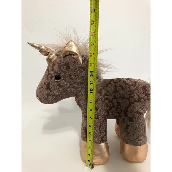 Dan Dee Rose Gold Unicorn Champagne Damask Plush 18” Stuffed Animal Toy Velvet - Picture 5 of 12